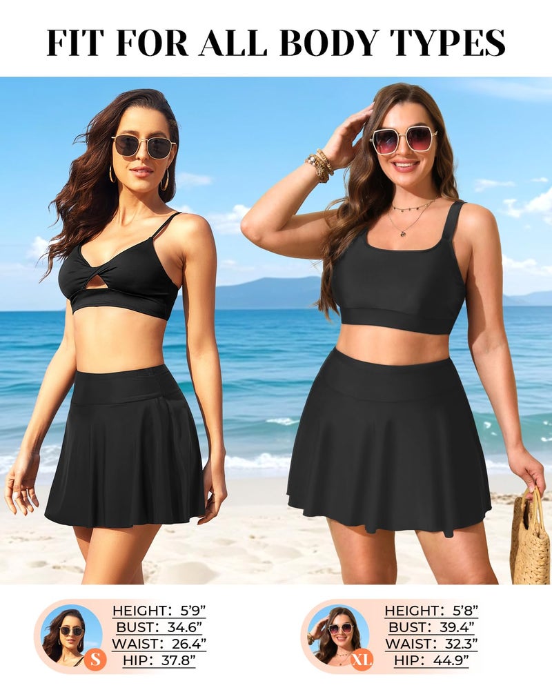 Tempt Me Women Black High Waisted Swim Skirt Tummy Control Swimsuit Bottom Bathing Suit Skirt with Panty (Available in Plus) S - Image 5